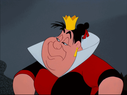 Disney's Queen of Hearts shaking her head