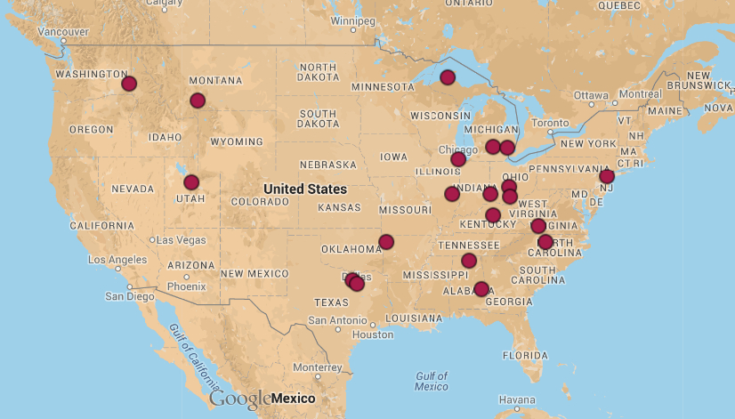 map of 2009 DMAC attendance by location of home institution (lower 48 United States)