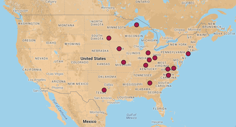 map of 2006 cumulative DMAC attendance by location of home institution (lower 48 United States)
