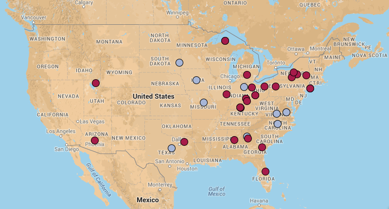 map of 2007 cumulative DMAC attendance by location of home institution (lower 48 United States)