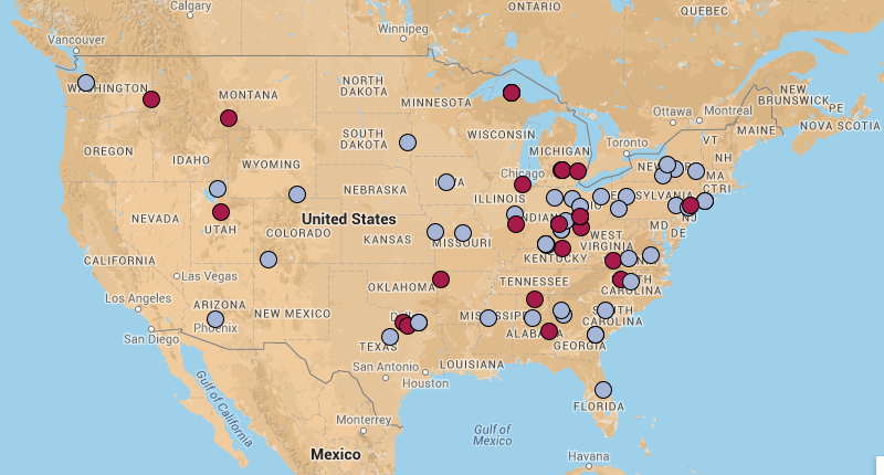 map of 2009 cumulative DMAC attendance by location of home institution (lower 48 United States)