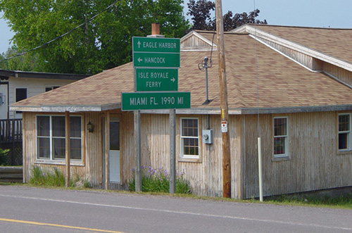 a picture of a road sign in Copper Harbor, Michigan