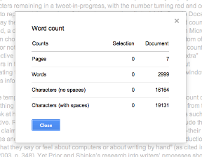 Google Docs website word count screenshot