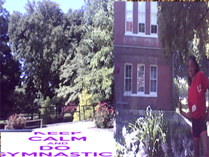 Another girl's 'I Am' project, with a camper, a university building, and text reading Keep Calm and Do Gymnastics