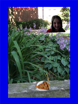 One girl's 'I Am' project, with some leafy plants and a picture of a slice of pizza