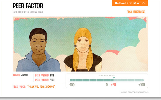 Peer Factor: Screenshot of characters smiling in response to when a question is answered correctly.