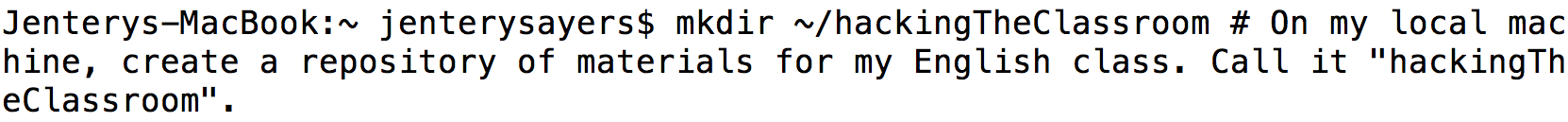 Screen shot of the command line: Create a single repository of materials for an entire class