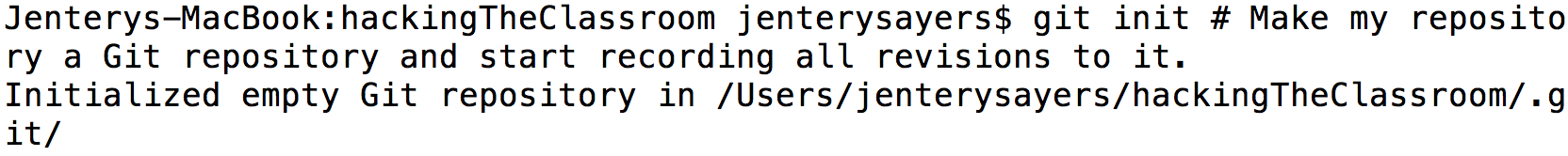 Screen shot of the command line:: Record all changes to that respository