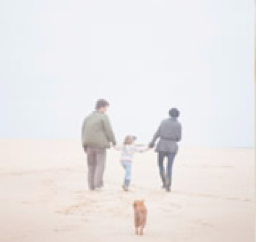 Family walking on beach