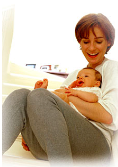 woman snuggling child